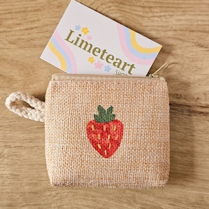monedero pequeño, porta monedas con cremallera, monedero estampado fresa, regalo para ella, monedero decorado fresa, accesorio hecho a mano