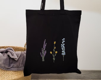 Black Tote Bag, Tote Bag, Totebag, Cottagecore, Tote Bag Aesthetic