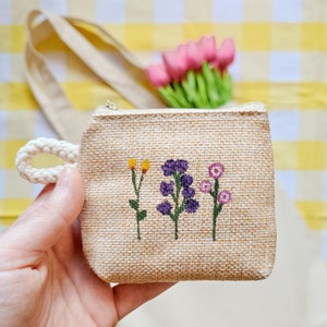 monedero de flores, tarjetero con cremallera, porta monedas de tela, monedero de tela con cremallera, tarjetero de flores pintado a mano