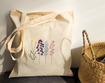 Einkaufstasche, ästhetische Einkaufstasche, Einkaufstasche aus Canvas, Einkaufstasche aus Stoff, handbemalte Stofftasche, Blumen-Einkaufstasche, originelle Einkaufstasche, Einkaufstasche