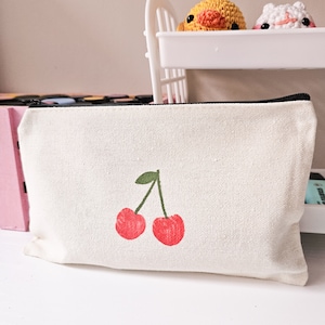 Federmäppchen für die Schule Kirsche, Federmäppchen aus Stoff, Handtasche für Mädchen, Kosmetiktasche, Kulturbeutel für Damenhandtasche
