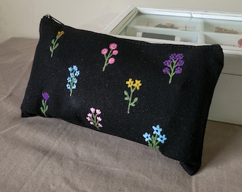floral pencil case, cute pencil case, handpainted pencil pouch, cotton pencil case aesthetic, canvas pen bag, zip pouch, school supplies