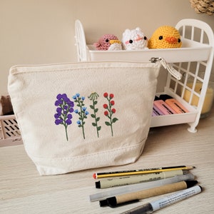 Trousse à crayons à fleurs XL, grande trousse à crayons, grand sac à crayons, grande trousse à crayons multi-usages, trousse de toilette multi-usages en tissu