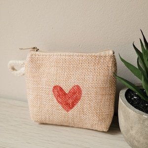 minimalist coin purse, heart coin purse, small coin pouch, coin purse with zipper, cute pouch, handmade small purse , fabric coin purse