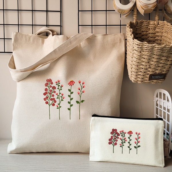 Blumen-Reiseaccessoires-Set: Reise-Stofftasche und Make-up-Tasche für unterwegs, Tragetasche und Blumenbeutel, einzigartiges Geschenk für Sie