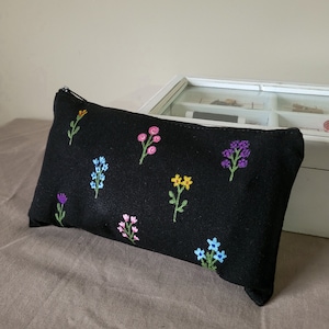 floral pencil case, cute pencil case, handpainted pencil pouch, cotton pencil case aesthetic, canvas pen bag, zip pouch, school supplies