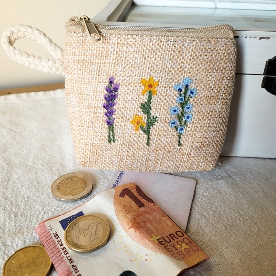 Beige Canvas Wallet, Coin Purse, Double Zipper Pouch - Etsy