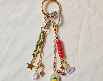 summer bag charm lemon, cute cherry keychain accessory, tropical purse charm, citrus girl aesthetic, fun gift vacation, fruity charm tote