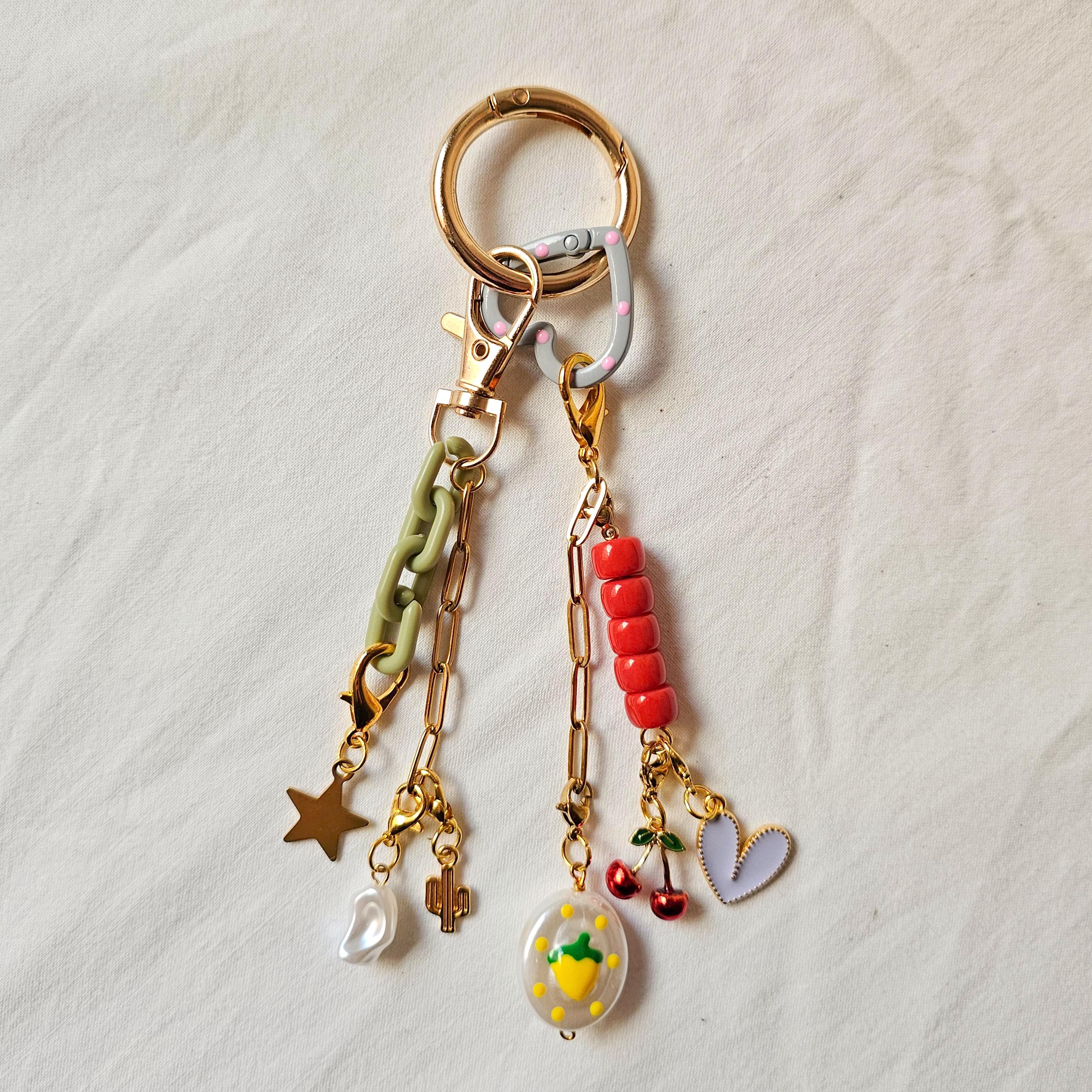 Summer Bag Charm Lemon, Cute Cherry Keychain Accessory, Tropical