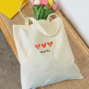 Personalisierte Herz-Stofftasche, personalisiertes Valentinstagsgeschenk, Brautjungfern-Einkaufstasche, Junggesellenabschied, Brautjungfern-Geschenk