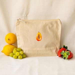 Borsa da toilette in cotone beige con motivo papaya | Borsa da toilette multiuso estetica e alla moda