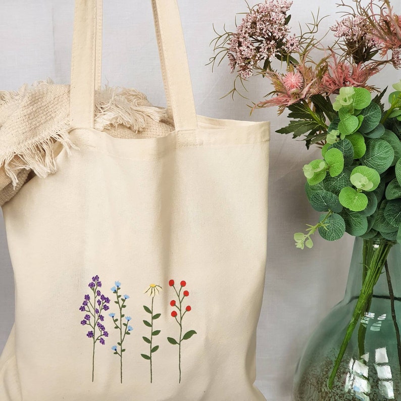 canvas tote bag, tote bag aesthetic, cute tote bag, floral tote bag canvas, flower cloth bag, shopping bag, handpainted tote bag floral image 5