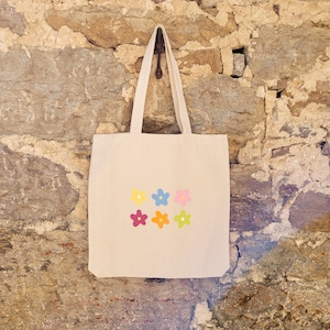 sac fourre-tout de grande capacité avec marguerites colorées peintes à la main, sac en coton biologique naturel, étui à crayons polyvalent pour tout image 8