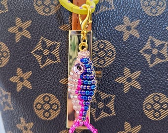 Aesthetic Bag Charm for Purse, Colorful Beaded Fish Charm, Trendy Handbag Accessory, Cute Bag Jewelry