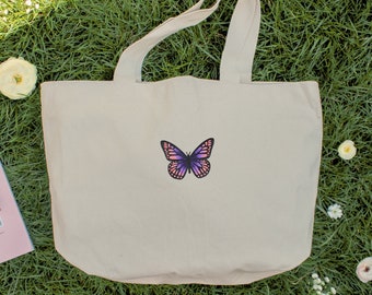 Oversized Butterfly Print Tote Bag - Stylish Retro Accessory in Durable Canvas Material, Aesthetic Unique Gift for Women