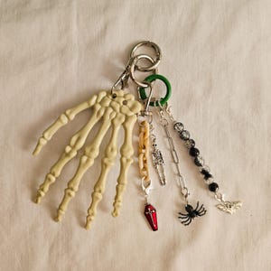 Skeleton Hand Keychain, Backpack Purse Keychain, Halloween Keychain with Charms, Halloween Cute Bag Charm, Heavy Metal Goth Gift