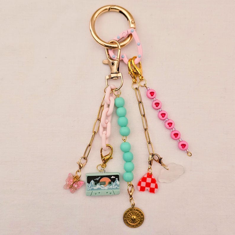Aesthetic Bag Charm for Backpack, Cute Cassette Keychain, Pastel Purse Charm, Y2K Bag Accessory, Gift for Her image 14