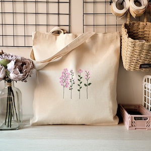 Sac enseignant, cadeau de fin d'année écologique, sac fourre-tout à fleurs peintes à la main, sac en coton réutilisable