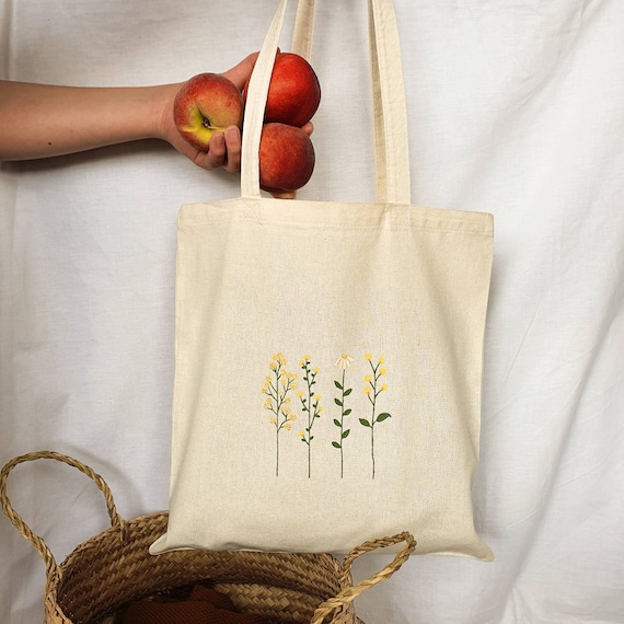 Bolsa de tela personalizada, bolsa pintada a mano, bolsa de flores