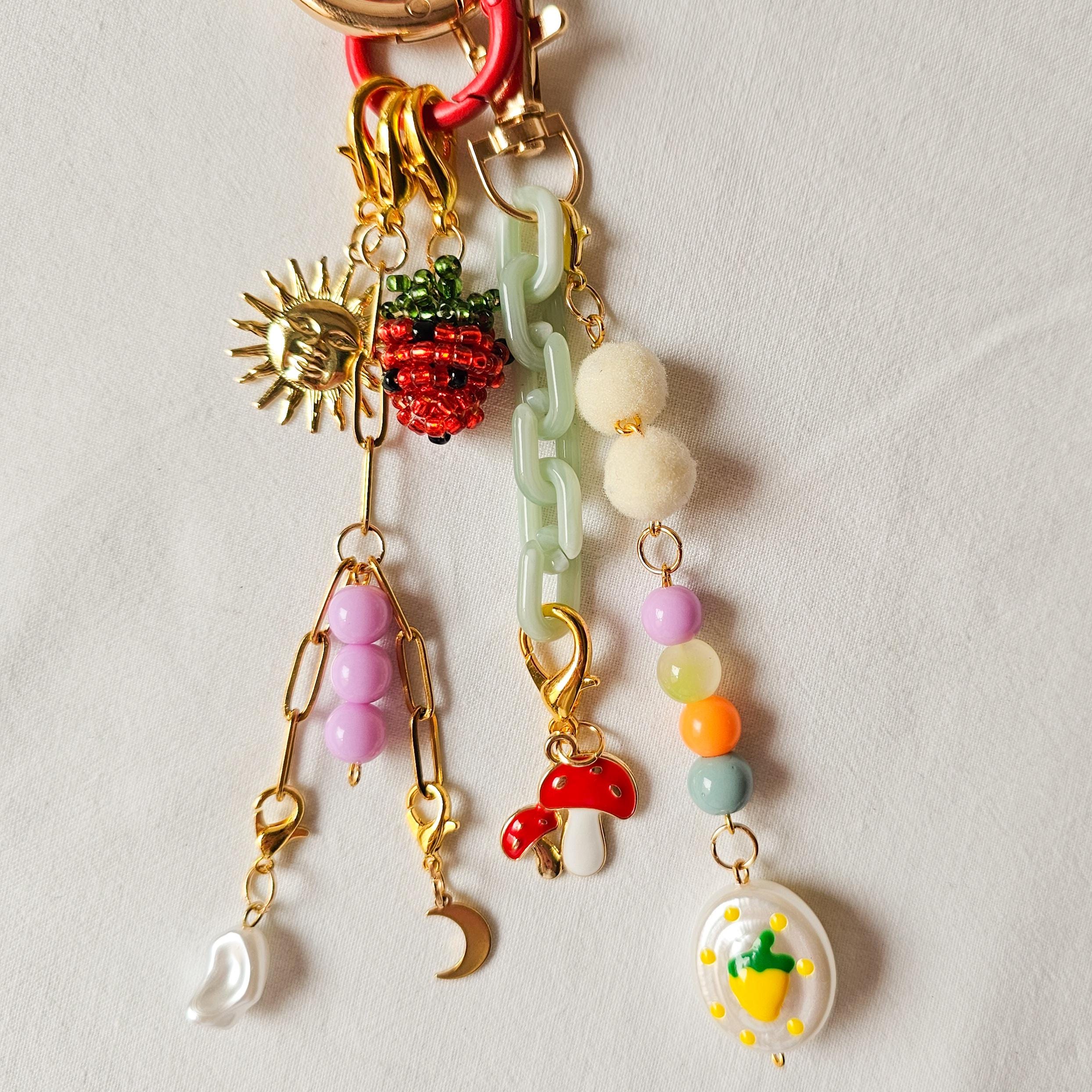 Moon Sun Bag Charm, Celestial Strawberry Keychain, Cute