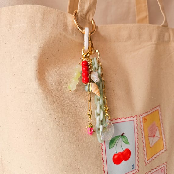 Sea Shell Keychain Charm, Dragon Fruit Bag Charm, Aesthetic Purse Accessory, Cute Gift for Girls, Christmas Gift for Women, Bridesmaid Charm
