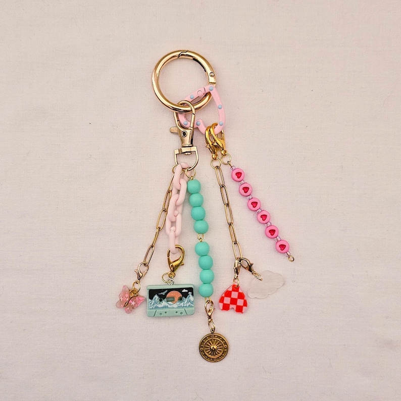Aesthetic Bag Charm for Backpack, Cute Cassette Keychain, Pastel Purse Charm, Y2K Bag Accessory, Gift for Her image 12