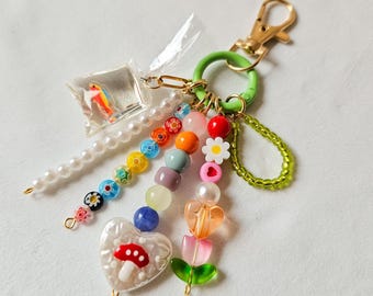 Backpack Charm Keychain, Fish Bag Charm, Cute Colorful Bag Accessory, Beaded Gold Chain Charm, Women Bag Accessory