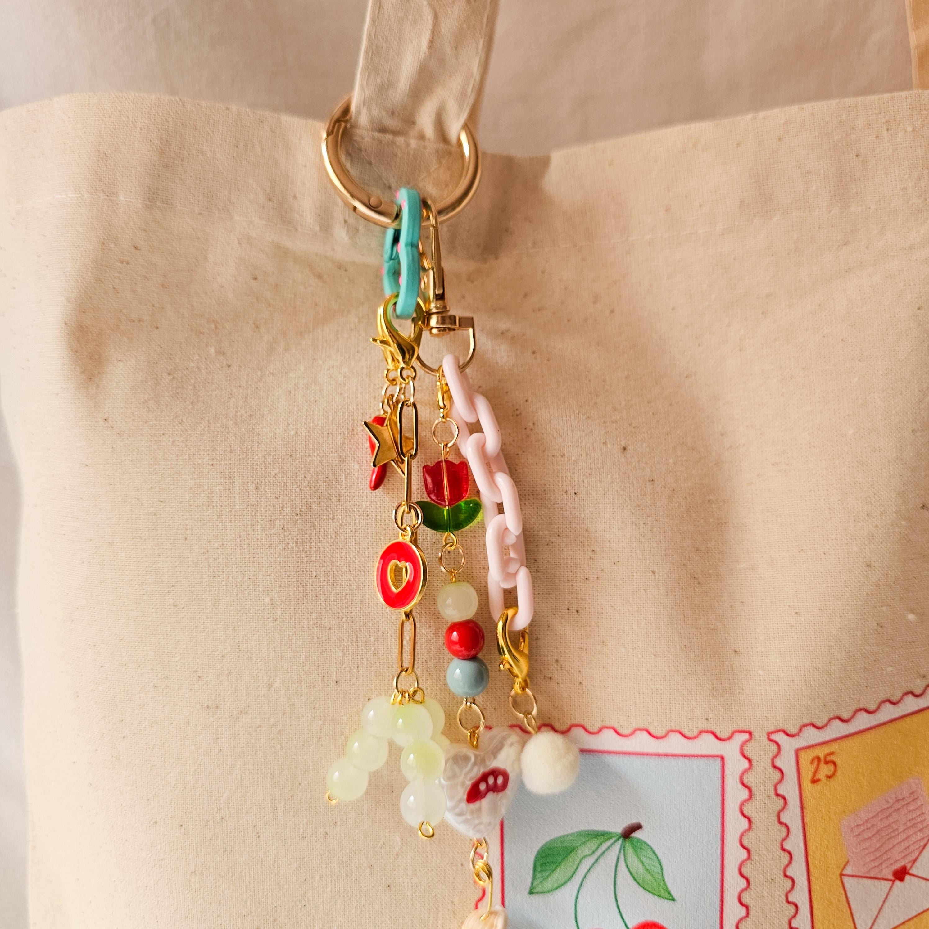 Cottagecore Mushroom Charm, Spicy Bag Keychain, Cute Tulip Purse