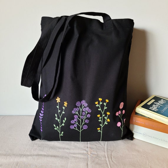 Black Tote Bag Floral Tote Bag Reusable Bag Floral Black | Etsy