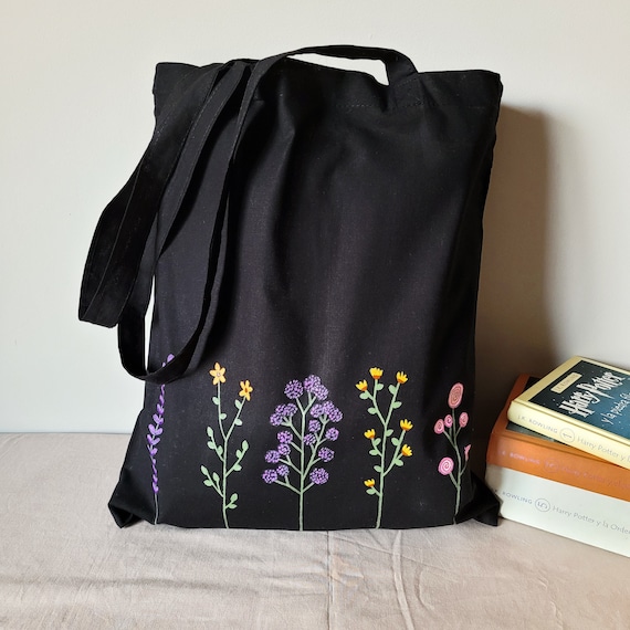 Black Tote Bag Floral Tote Bag Reusable Bag Floral Black | Etsy