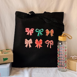 Bows Christmas Gift Bag Present, Red Bows Christmas Tote Bag, Coquette Red Bows Totebag, Christmas Gift For Women, Coquette Gift For Her