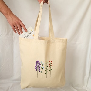 canvas tote bag, tote bag aesthetic, cute tote bag, floral tote bag canvas, flower cloth bag, shopping bag, handpainted tote bag floral image 7
