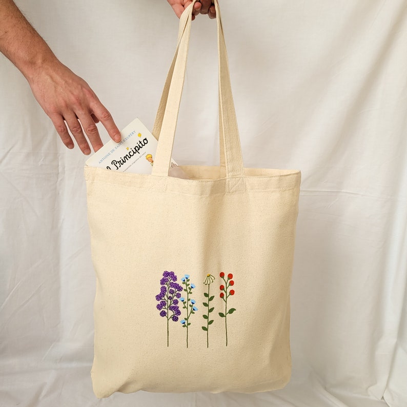 canvas tote bag, tote bag aesthetic, cute tote bag, floral tote bag canvas, flower cloth bag, shopping bag, handpainted tote bag floral image 7