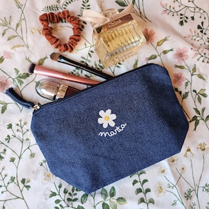 étui à crayons en denim personnalisé, étui à crayons d'école marguerite personnalisé, trousse de toilette de voyage avec nom, étui à crayons personnalisé