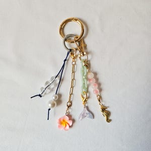 mermaid tail bag charm, coastal keychain accessory, seahorse purse charm, hawaiian flower charm gift, cute beachcore keychain