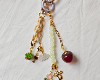 Sleutelhanger met kersenbedel voor handtas, kralen olijfbedel voor tote bag, schattig tasaccessoire, trendy cadeau voor meisje