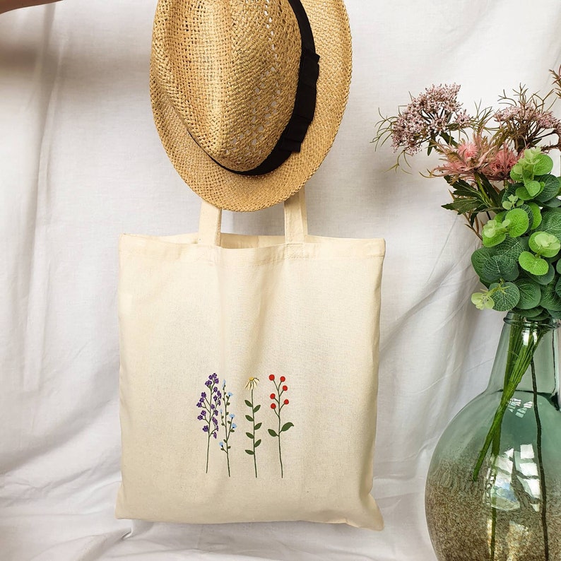 canvas tote bag, tote bag aesthetic, cute tote bag, floral tote bag canvas, flower cloth bag, shopping bag, handpainted tote bag floral image 4