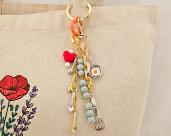 Chef charm, Cute bag charm for foodie, Cooking accessory gift, Original chef keychain