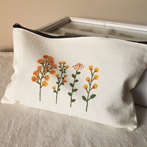 Trousse à crayons, trousse en tissu, trousse en coton avec fleurs, trousse peinte à la main, sac de voyage, trousse de maquillage