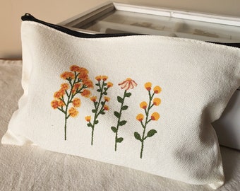 Federmäppchen, Stoff-Federmäppchen, Baumwoll-Federmäppchen mit Blumenmuster, handbemaltes Federmäppchen, Reise-Kulturbeutel, Kosmetiktasche