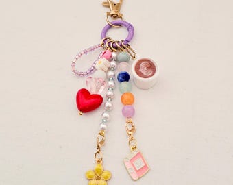 Book lover gift phone charm with beads – reading aesthetic accessory, bookish bag charm, cute handmade Christmas gift for readers