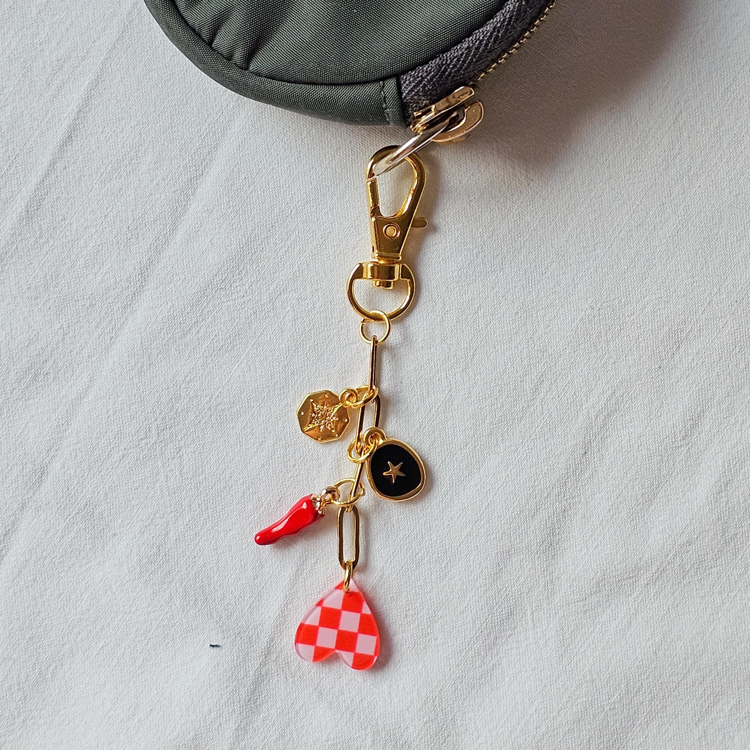 Lucky Charm Bag Accessory, Italian Cornicello Keychain, Red Heart