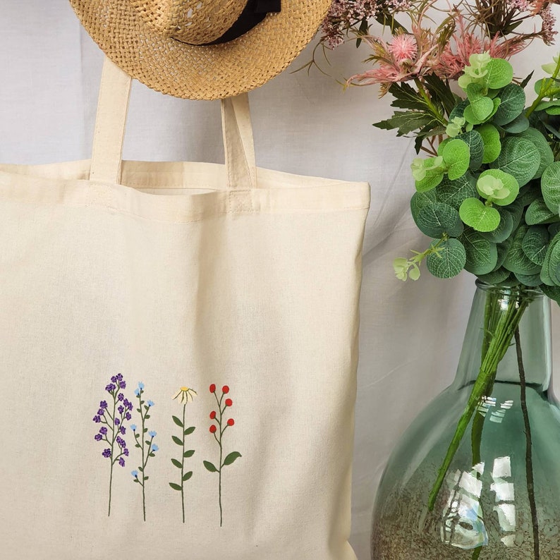 canvas tote bag, tote bag aesthetic, cute tote bag, floral tote bag canvas, flower cloth bag, shopping bag, handpainted tote bag floral image 3