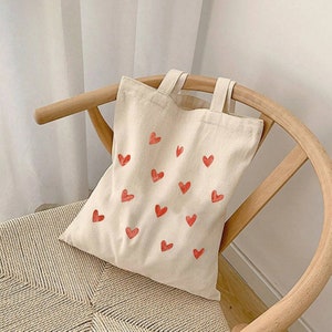 Red Hearts Tote Bag - Aesthetic Gift for Lover - Handcrafted Canvas Tote