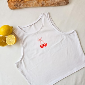 Cherry Crop Top, Cherry Tank Top, Cherry and Bow Baby Tee, Fruit Crop Top, Y2K Baby Tee, Y2k Slogan Baby Tee, 2000s Style