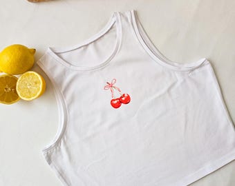 Cherry Crop Top, Cherry Tank Top, Cherry and Bow Baby Tee, Fruit Crop Top, Y2K Baby Tee, Y2k Slogan Baby Tee, 2000s Style