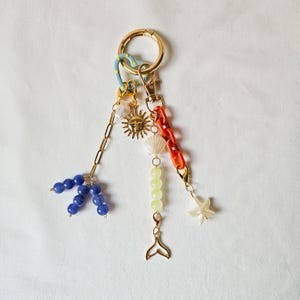 Anhänger im Ibiza-Stil, Schlüsselanhänger mit Meerjungfrau im Boho-Stil, Seestern-Anhänger, Sommer-Taschenaccessoire, Geschenk für Meeresliebhaber