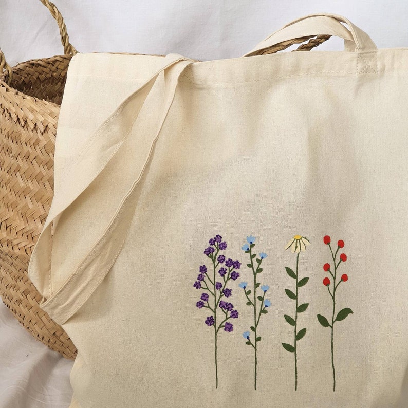 canvas tote bag, tote bag aesthetic, cute tote bag, floral tote bag canvas, flower cloth bag, shopping bag, handpainted tote bag floral image 6