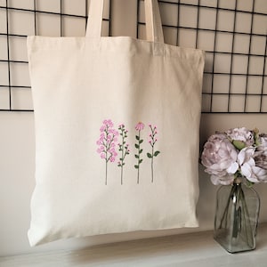 trendy cute preppy tote bag, aesthetic pink floral canvas tote bag, reusable cotton tote bag, gift for her image 7