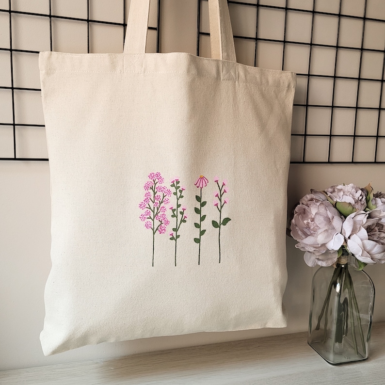 trendy cute preppy tote bag, aesthetic pink floral canvas tote bag, reusable cotton tote bag, gift for her image 7